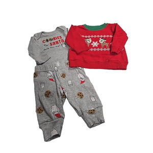 Carters Just One You Baby Size 3 Months 2pc Santa Top Bottom Set Plus Extra Top
